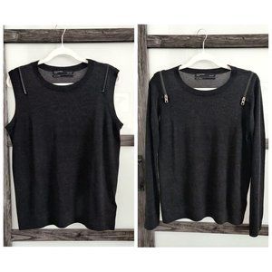 ALLSAINTS - Convertible Zipper Black Sweater Merino Wool - Size L - New